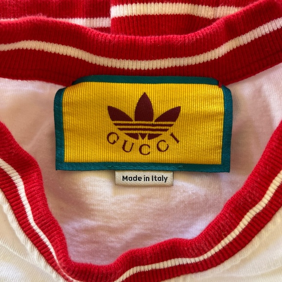 Gucci X Adidas Originals Letter Logo Print Crew Neck Short Sleeve T-Shirt - Picture 3 of 8
